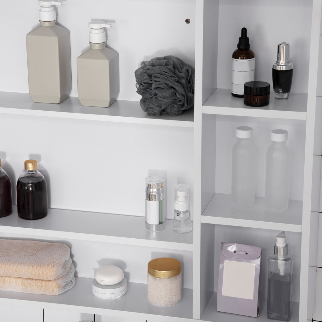 kleankin Bathroom Cabinet Wall Mount Storage organiser Mirror Shelves White