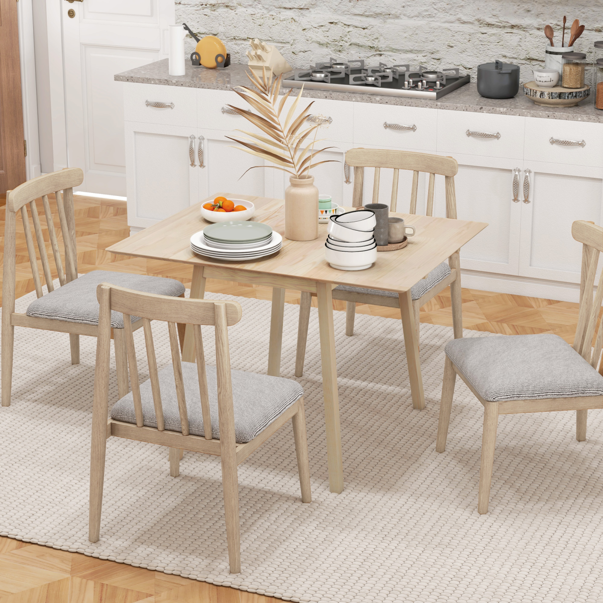 Extendable Kitchen Table for 2-4 - Folding Drop Leaf Dining Table - Natural Pine