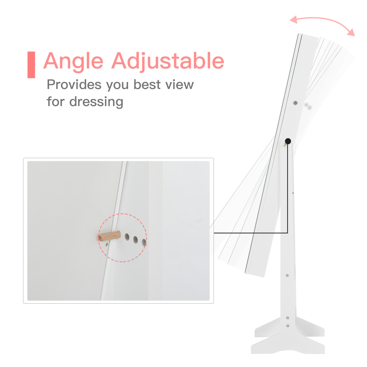 MDF Freestanding Glass Mirror Jewellery Cabinet - White