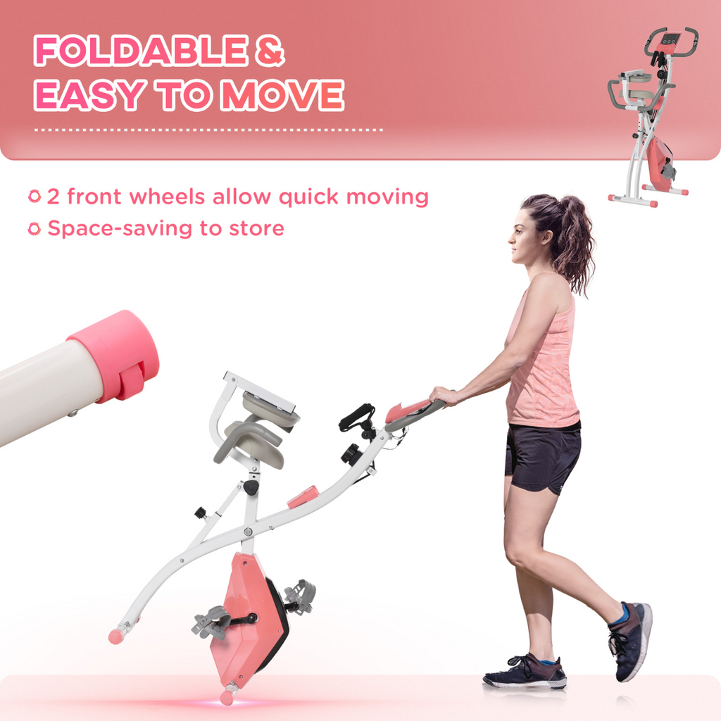 Pink 2-in-1 upright exercise bike by ActiveGear with 8-level adjustable resistance and pulse sensor.