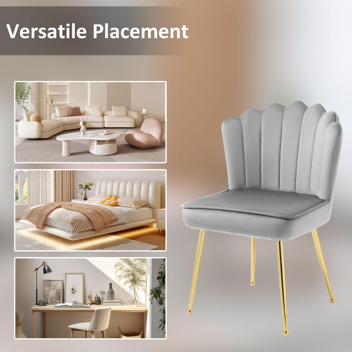 Grey velvet-feel shell accent chair with metal legs by Homcom in a cozy home bedroom setting.