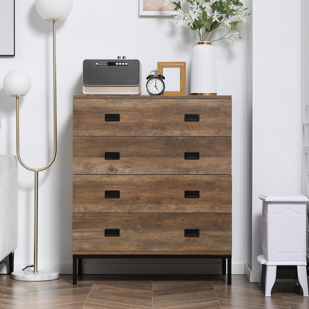 Rustic wood effect 4 drawer chest of drawers for bedroom and living room storage by HomeCraft.