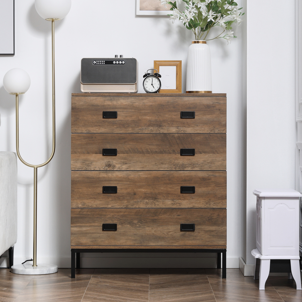 Rustic wood effect 4 drawer chest of drawers for bedroom and living room storage by HomeCraft.