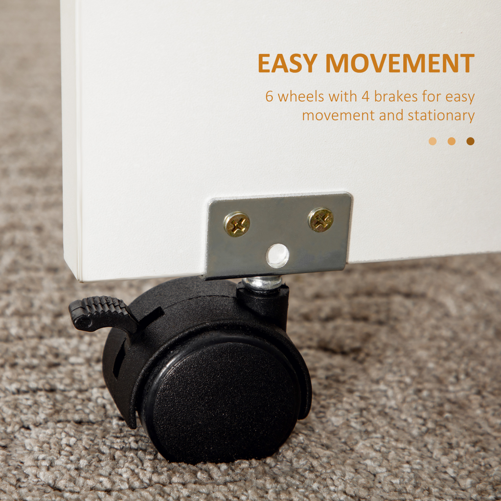 White HOMCOM folding dining table with storage drawers, drop leaf design, seating for 6 in a modern home setting.