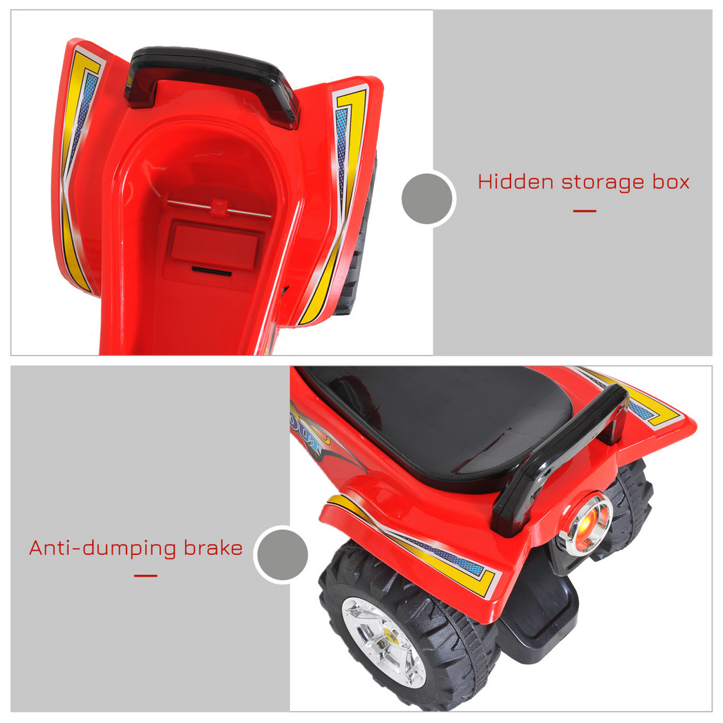 Kids Ride-On Quad by FunZone with LED lights, horn, music, and four wheels for ages 12 months and up.