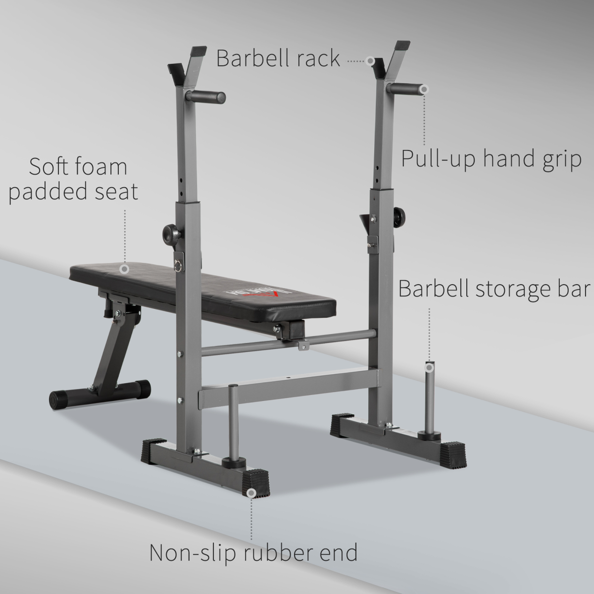 Foldable Adjustable Weight Bench with Barbell Rack and Dip Station by ActiveGear, showcasing a sturdy design for workouts.
