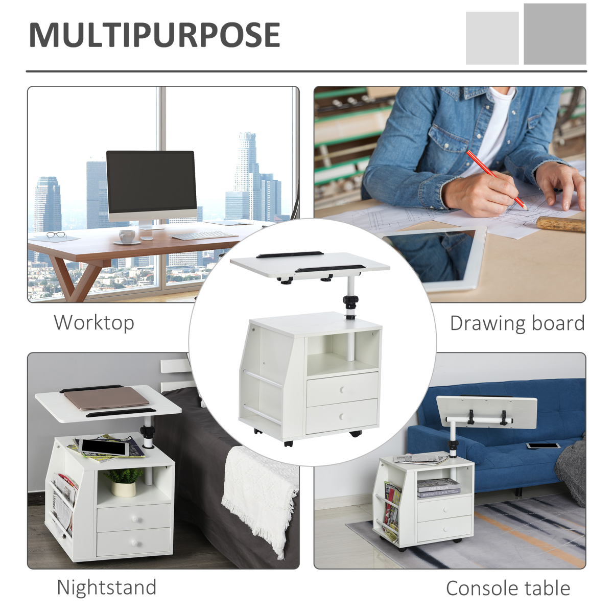 Particle Board 360 Rotation End Table w/ Storage Cabinet White