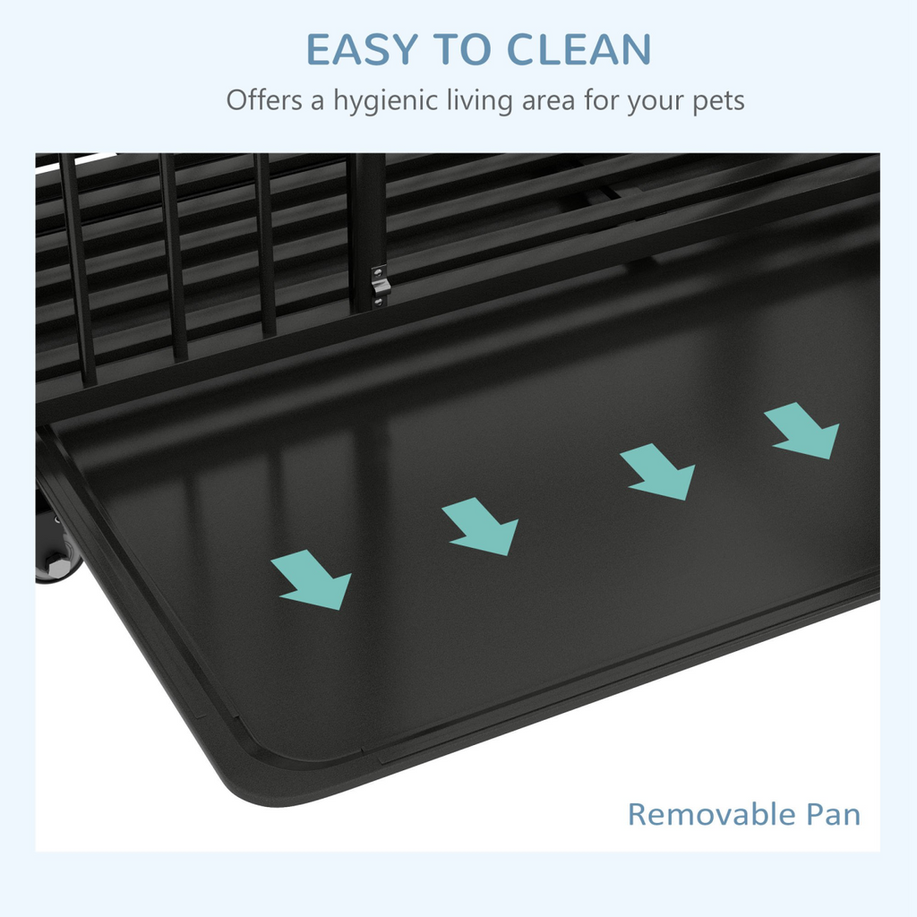 PawHut 43" Foldable Heavy Duty Dog Crate with Locks, Removable Tray, Wheels