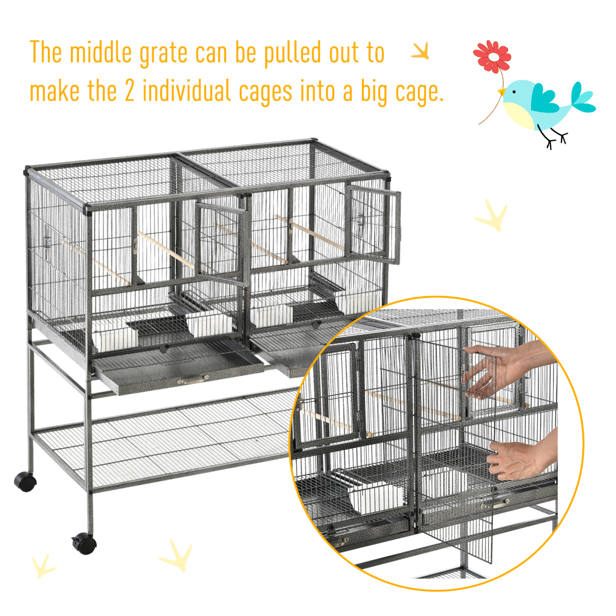 Large Bird Cage for Finch Canaries Parakeets Cockatiels W/ Food and Water Bowls