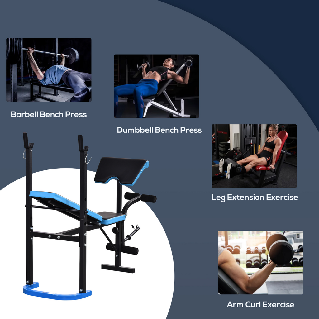 Adjustable Weight Bench with Leg Developer and Barbell Rack for home gym workouts by ActiveGear.