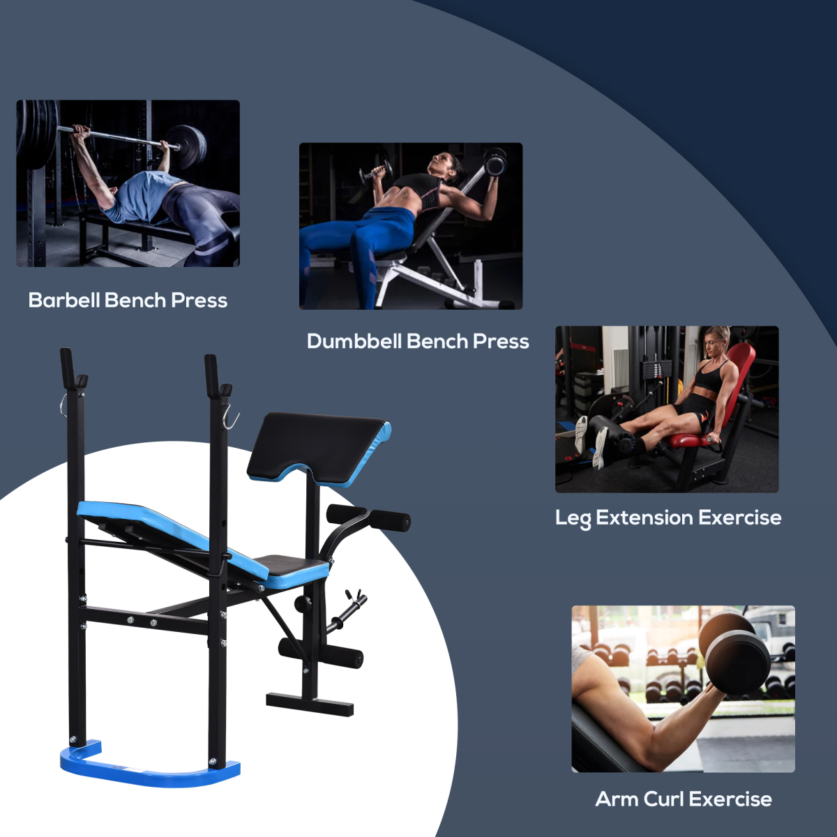 Adjustable Weight Bench with Leg Developer and Barbell Rack for home gym workouts by ActiveGear.