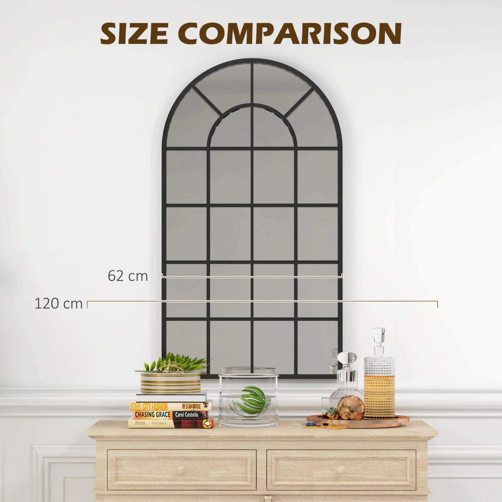 Modern Arch Window Wall Mirror Black - 110x62cm - Living Room Bedroom