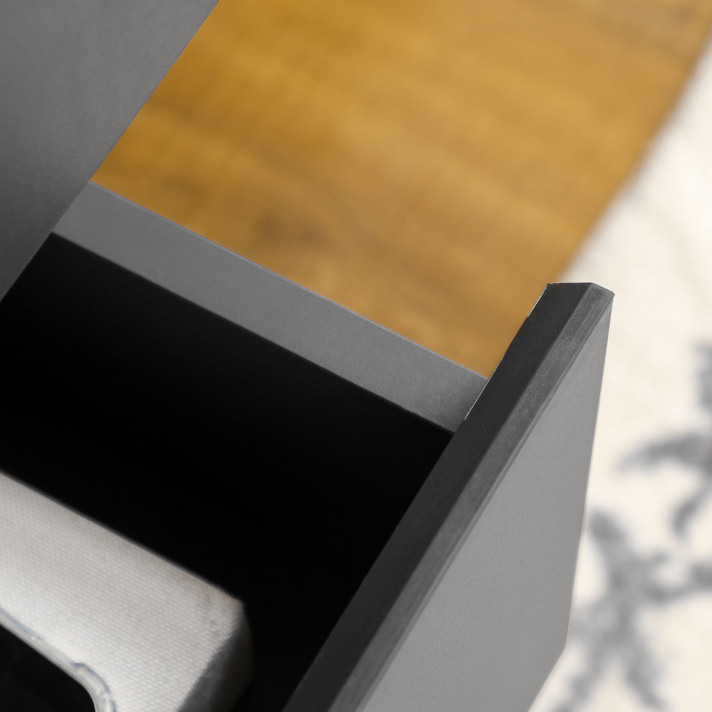 Dark grey HOMCOM sideboard kitchen cupboard with 2 cupboards, 3 drawers, and adjustable shelves.