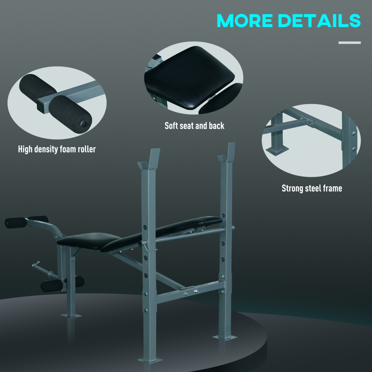 Adjustable Multi Gym Weight Bench with barbell stand, designed for chest, leg, and abs training by ActiveGear.
