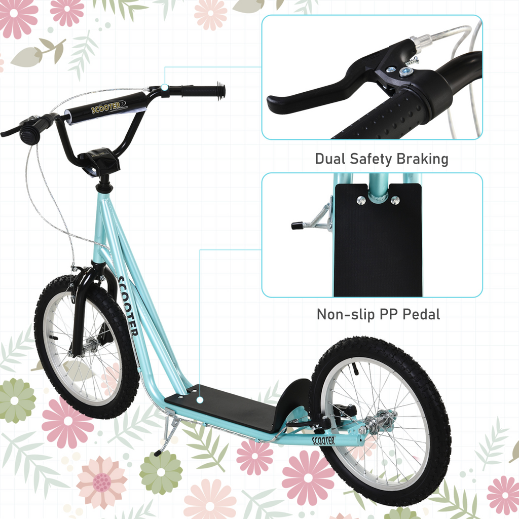Kids Kick Scooter by HOMCOM in blue, featuring an adjustable handlebar and inflatable wheels for ages 5 and up.