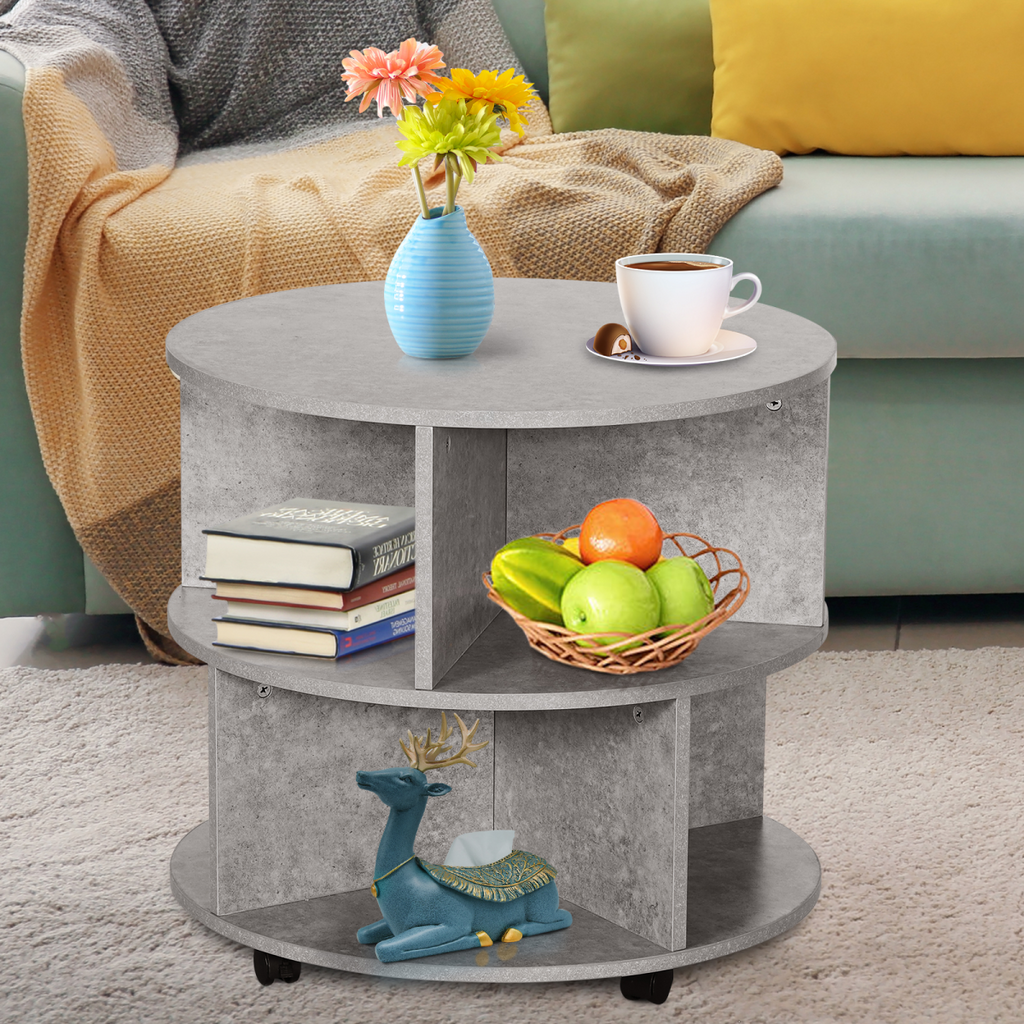 HOMCOM 2-tier coffee table in cement color, featuring a modern design and spacious surface for decor and storage.