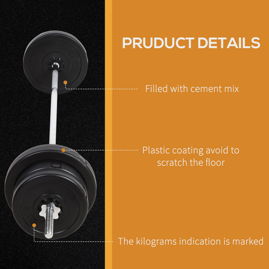 Adjustable 65kg dumbbells and barbell set by HOMCOM, showcasing weights for versatile home gym workouts.