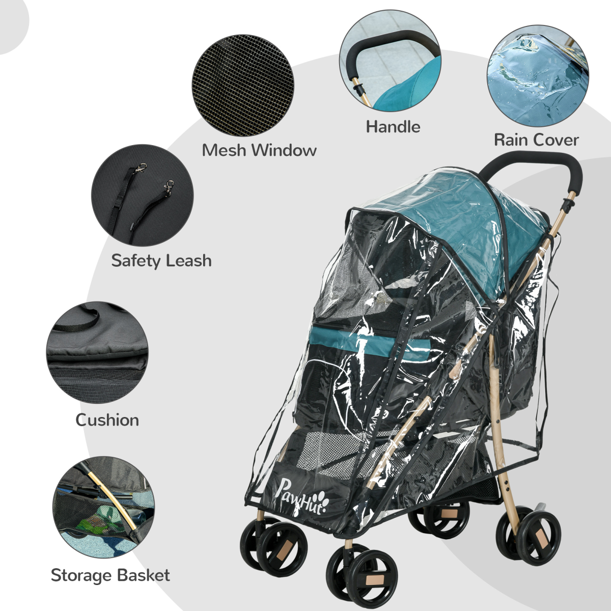 PawHut Pet Stroller for XS and S Dogs with Rain Cover - Dark Green