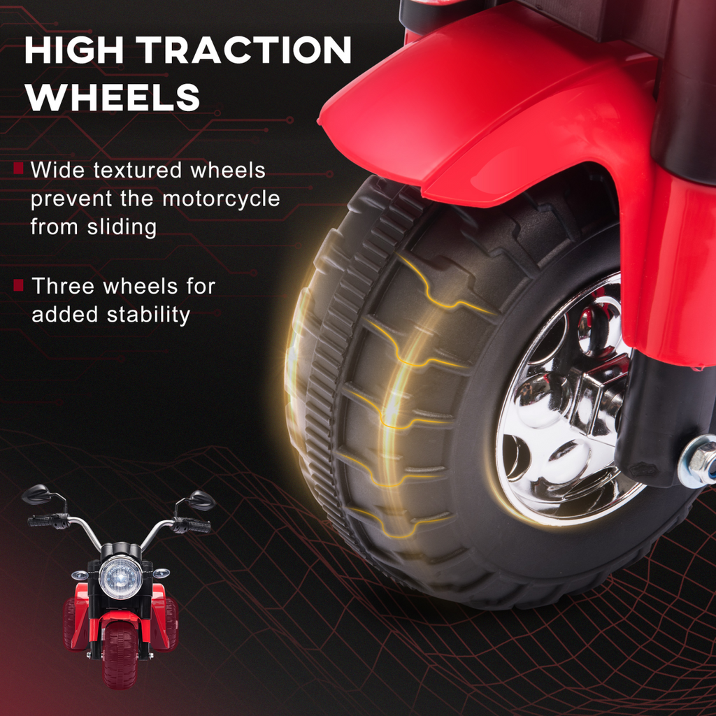 Red 6V electric motorcycle ride-on toy for toddlers, ages 18-36 months, by FunZone.