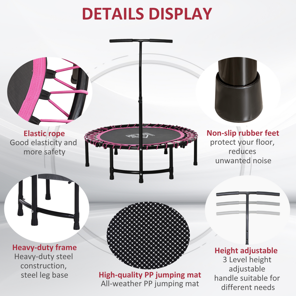 Pink 40" mini trampoline with adjustable handle for indoor and outdoor fitness by ActiveGear.
