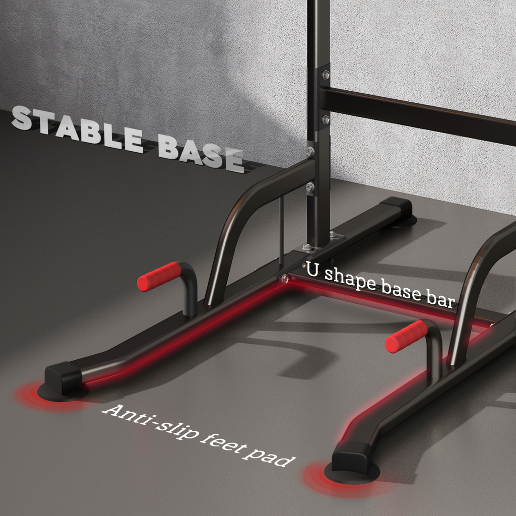 Power Tower Station with pull-up bar for home gym workouts, featuring sturdy frame and adjustable grips, by ActiveGear.
