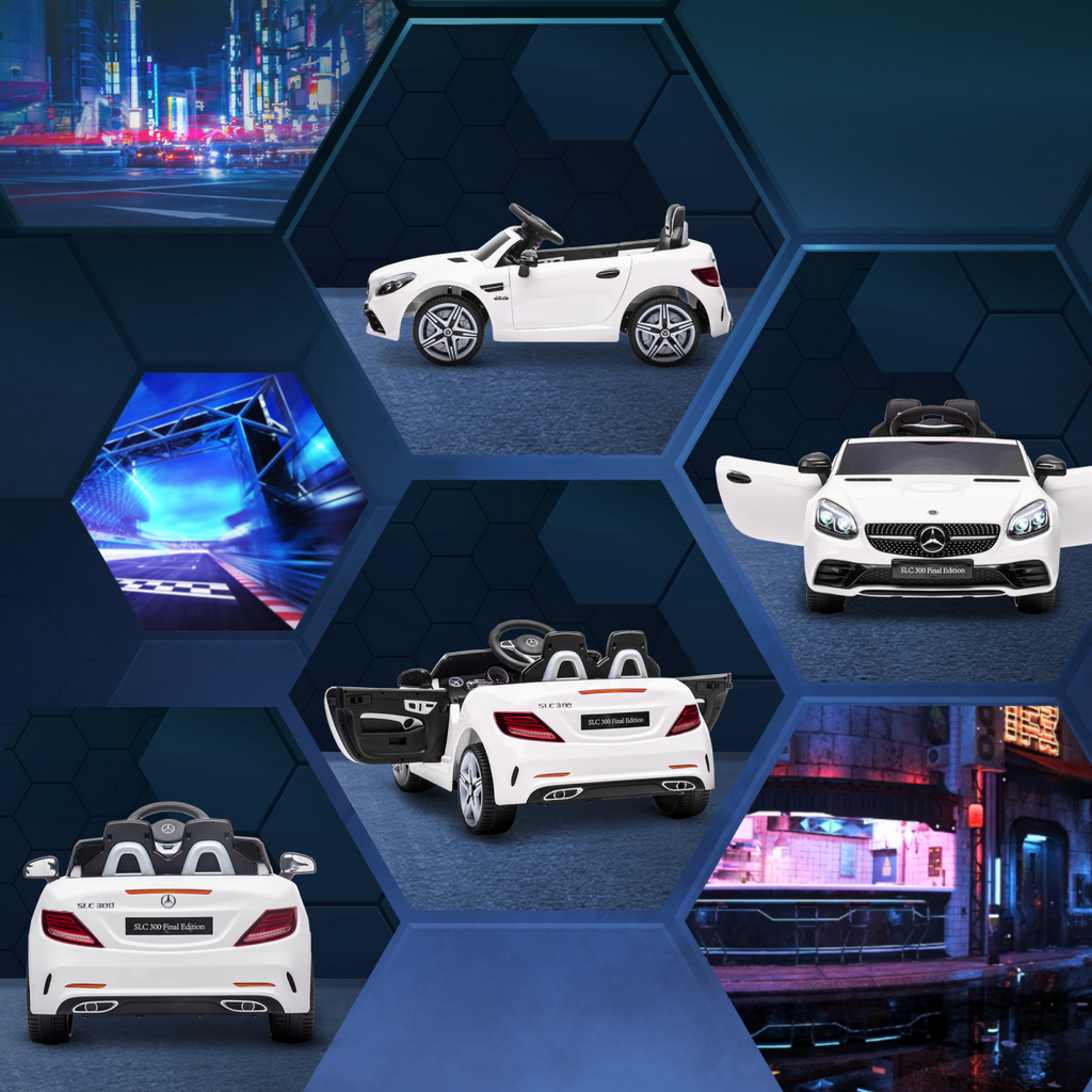 White HOMCOM 12V Kids Electric Ride On Car with remote control features music and realistic design for outdoor fun.