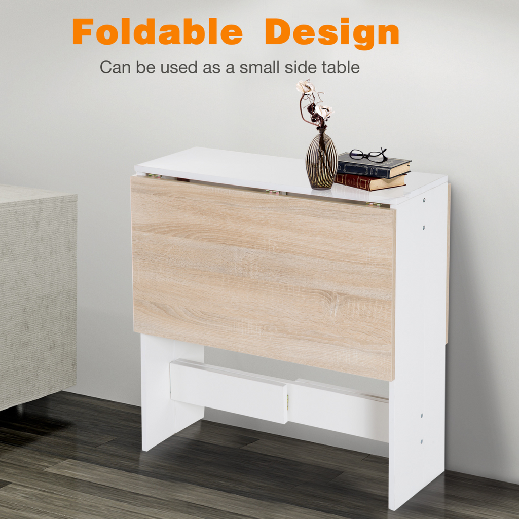 HOMCOM oak white drop leaf folding table, seats 6, showcasing a space-saving, multifunctional design in a cozy setting.