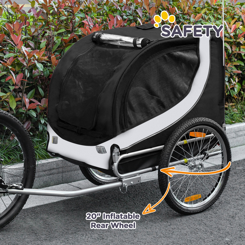Water-resistant black Pawhut pet bicycle trailer for dogs and cats, featuring a sturdy steel frame and spacious interior.