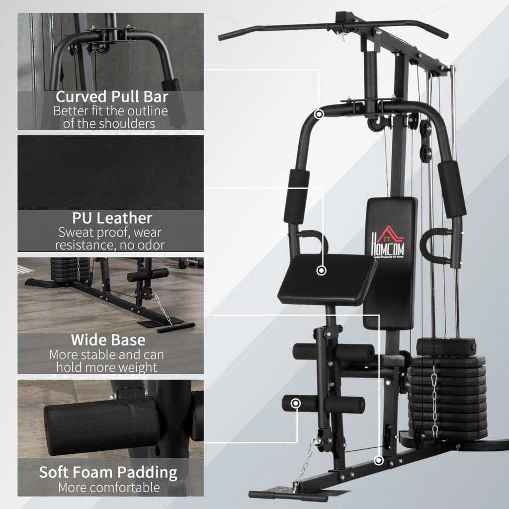 Multifunction home gym machine with 45kg weight stack for full body workouts, designed by ActiveGear.