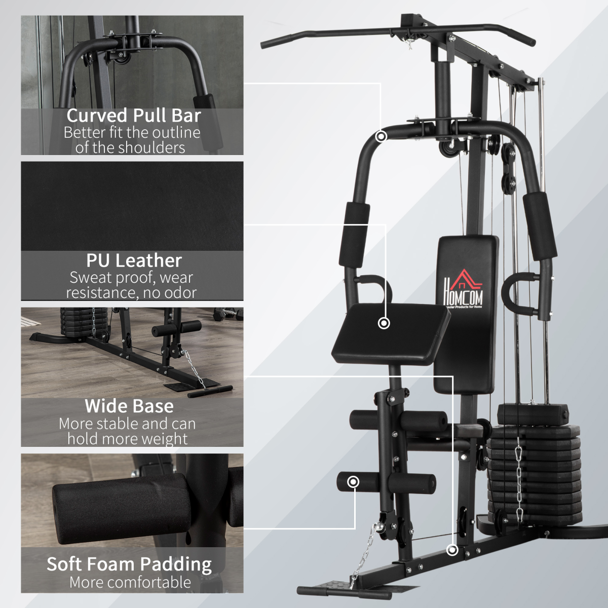 Multifunction home gym machine with 45kg weight stack for full body workouts, designed by ActiveGear.