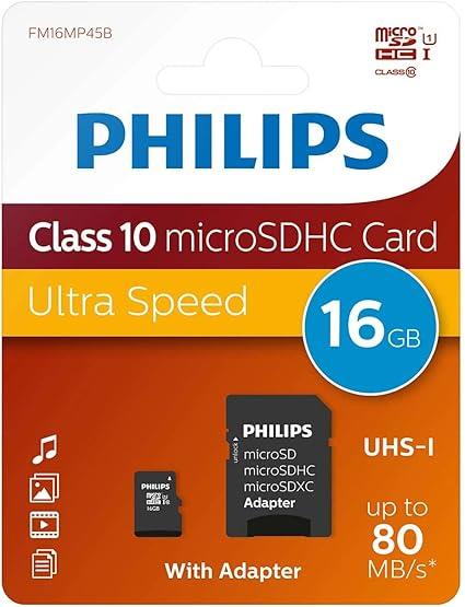 Philips 16GB MicroSDXC Card Class 10 High-Speed UHS-I U1 with Adapter