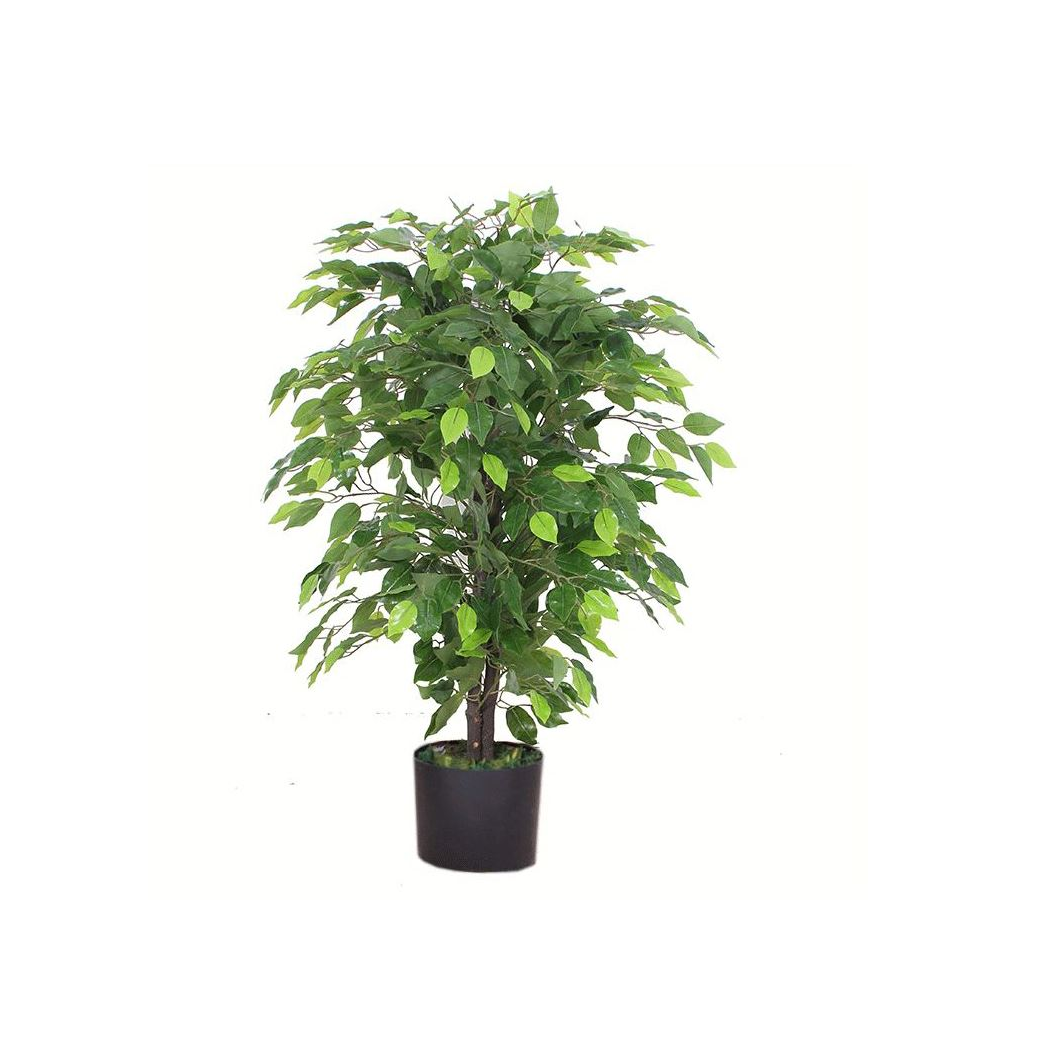 Artificial Ficus Tree in a silver metal planter with realistic foliage, 90cm tall by Leaf for home decor.