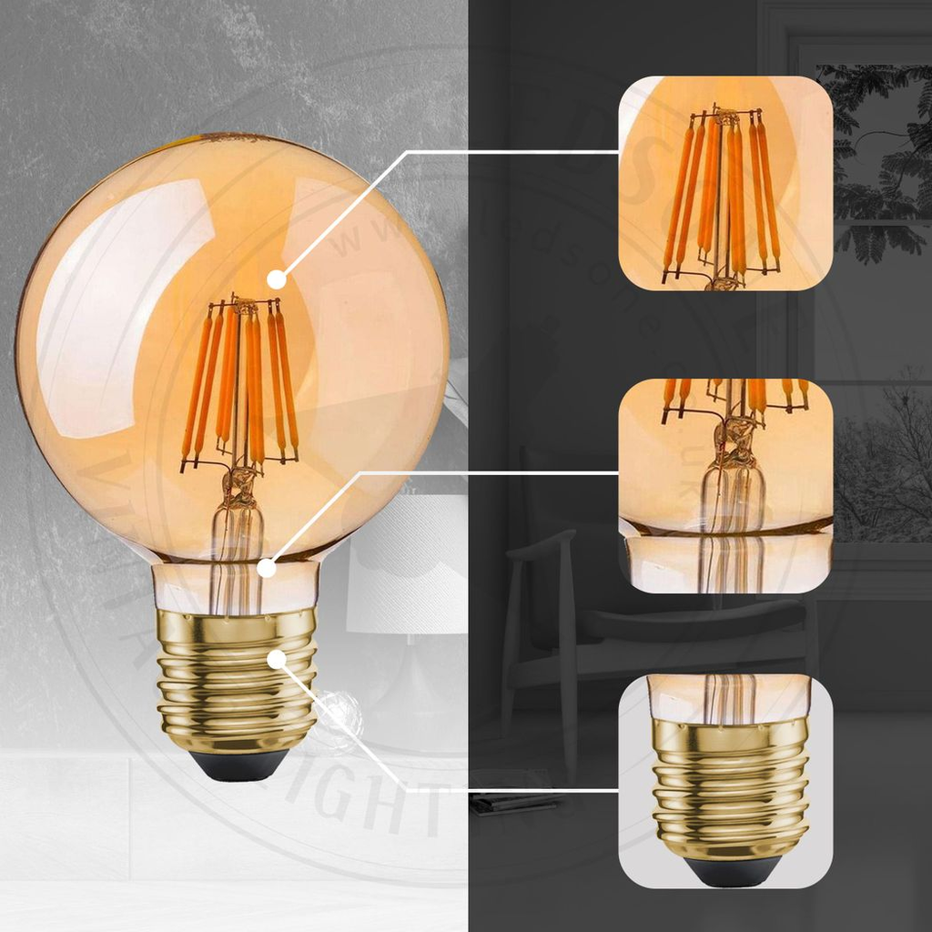 LED Edison bulbs in vintage amber glass, E27 dimmable, 2700K glow, 2-pack by Ledsone.