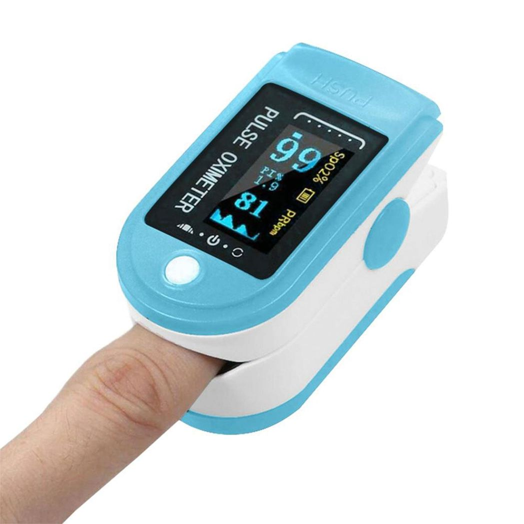 Aquarius Finger Pulse Oximeter displaying SpO2 levels and heart rate, FDA approved, with a sleek design and easy-to-read screen.