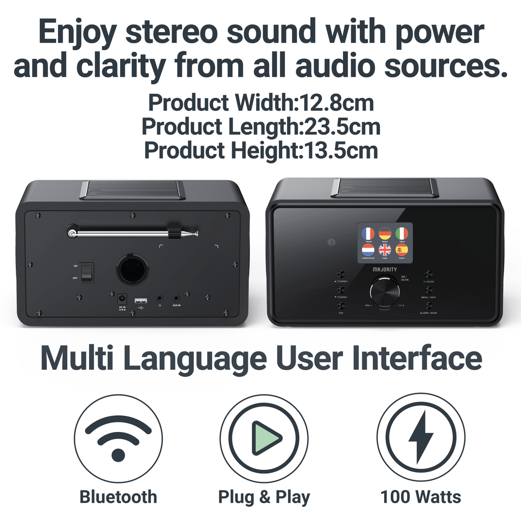Music System with Internet Radio DAB+ FM & Bluetooth - 100W Output - Black