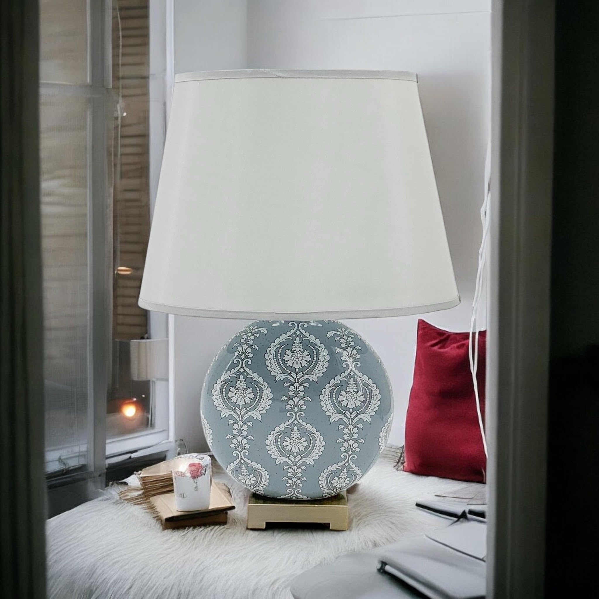 Table Lamp 42cm with Linen Shade - Traditional Design