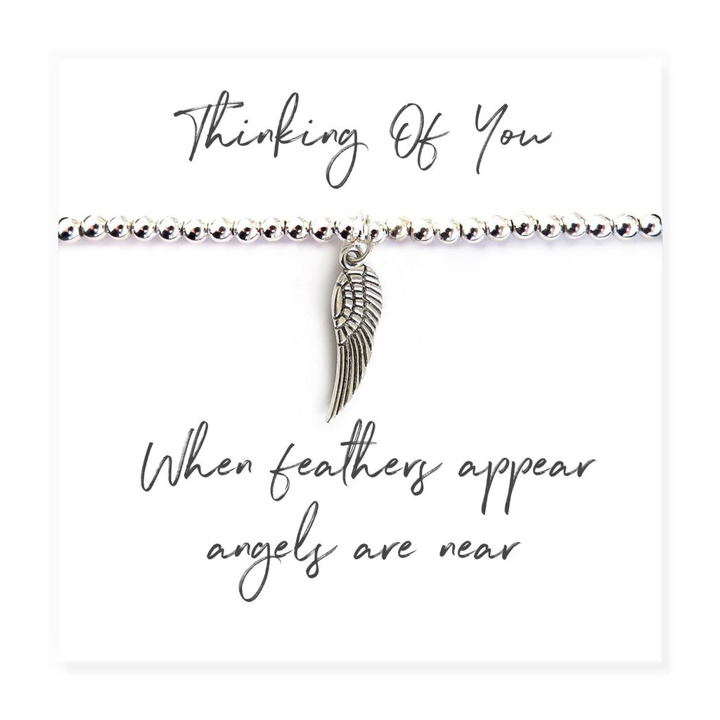 Angel Feather Silver Beaded Bracelet on Message Card