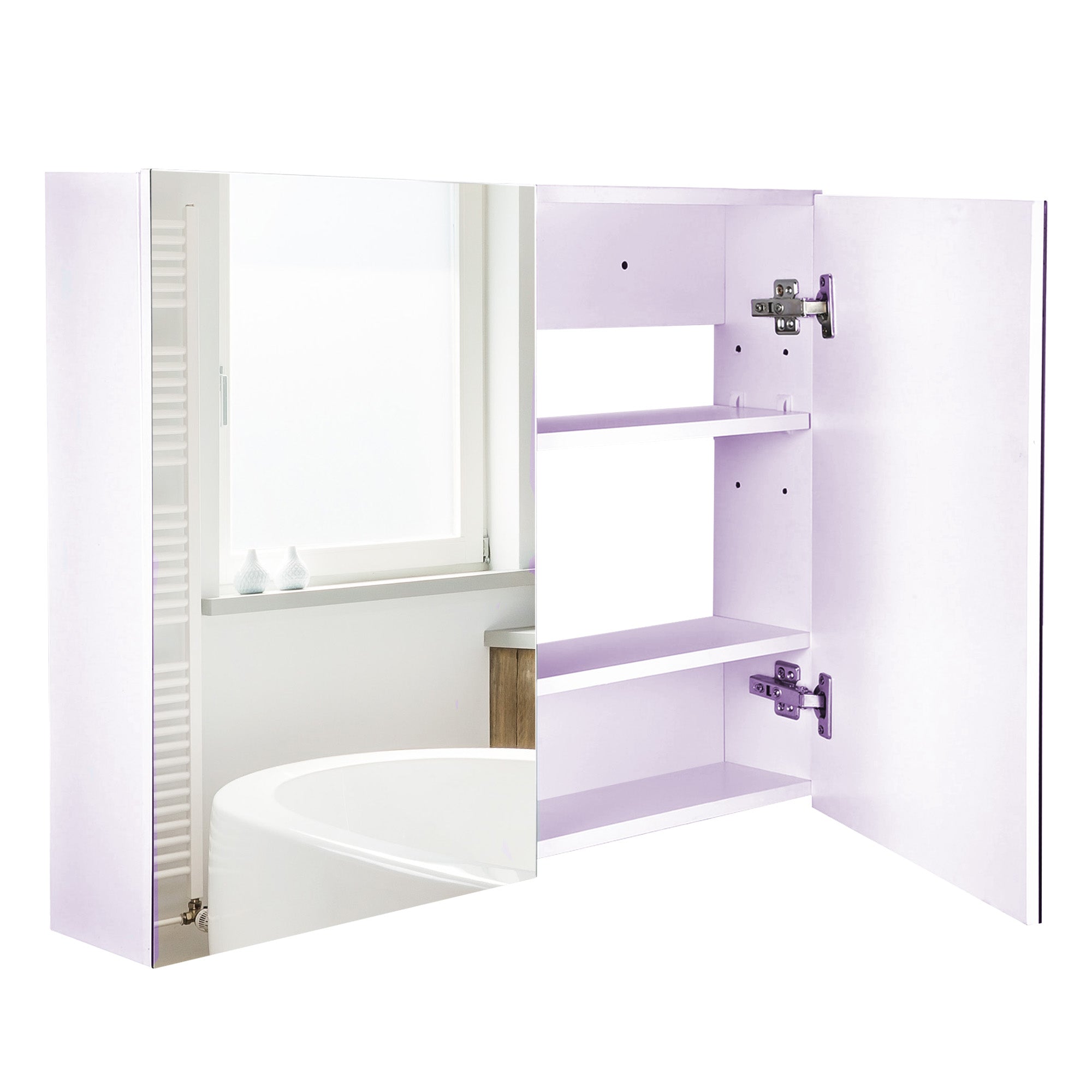 Mirror Cabinet Double Door Wall Mounted Modern Storage Unit Bathroom