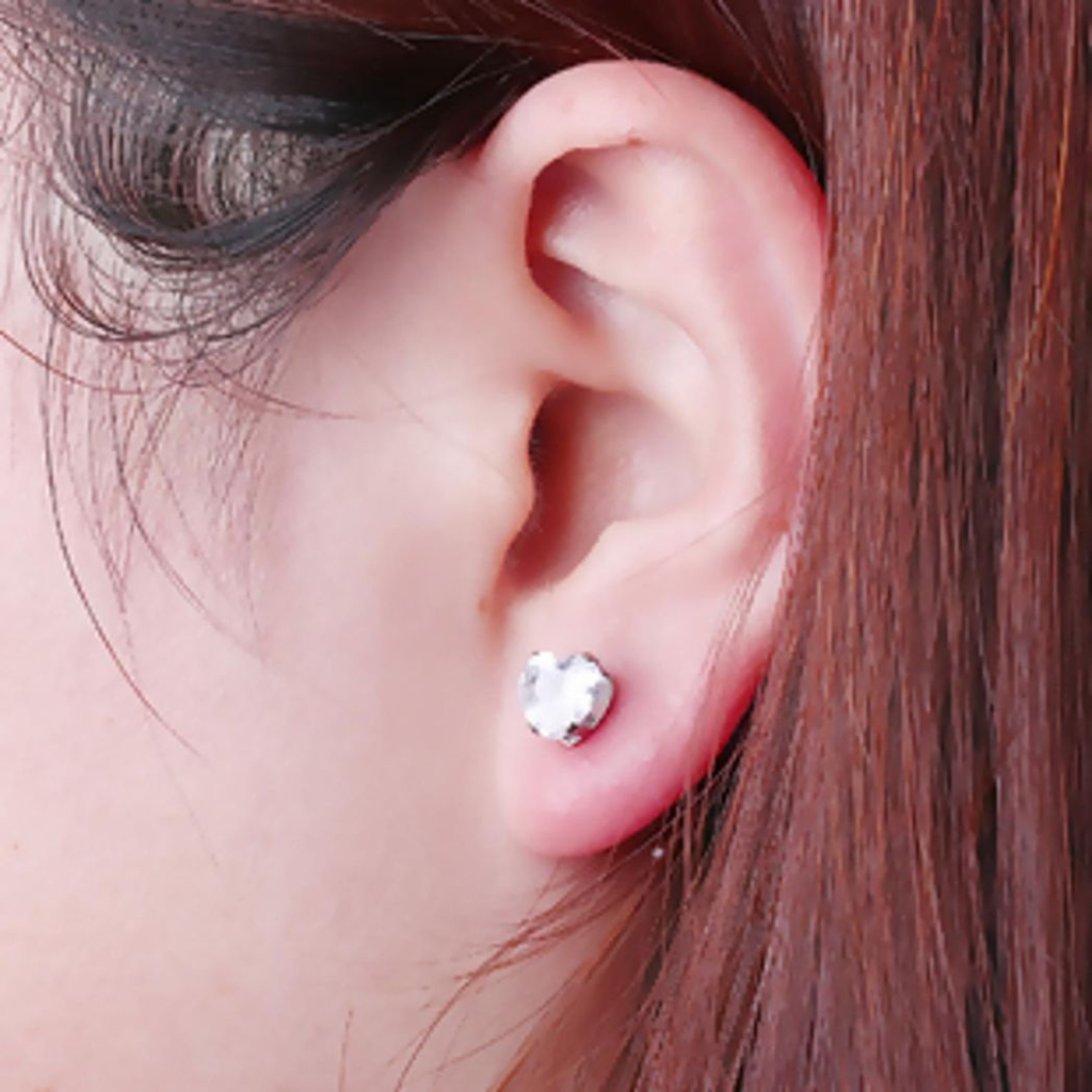 Cubic Zirconia Heart Stud Earrings - Hypoallergenic Stainless Steel - 5×5mm
