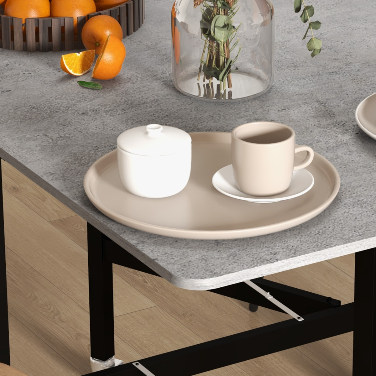 Grey Drop Leaf Table with Wheels by HOMCOM, compact folding dining table ideal for small spaces.