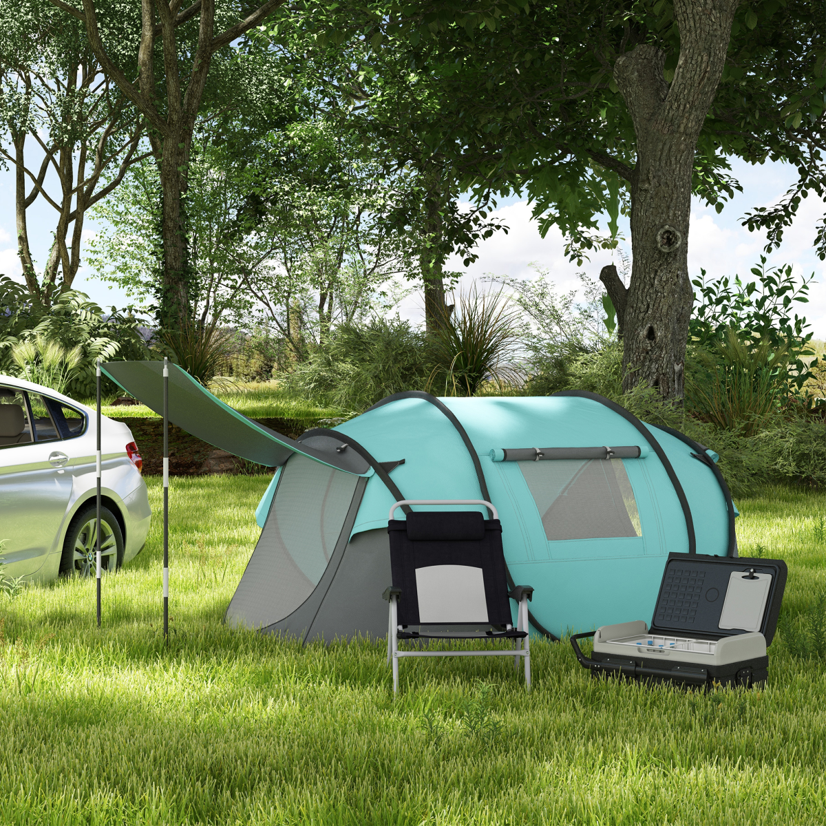 40L Car Refrigerator 12V Portable Freezer w/ Inner LED Light, Wheels Outsunny