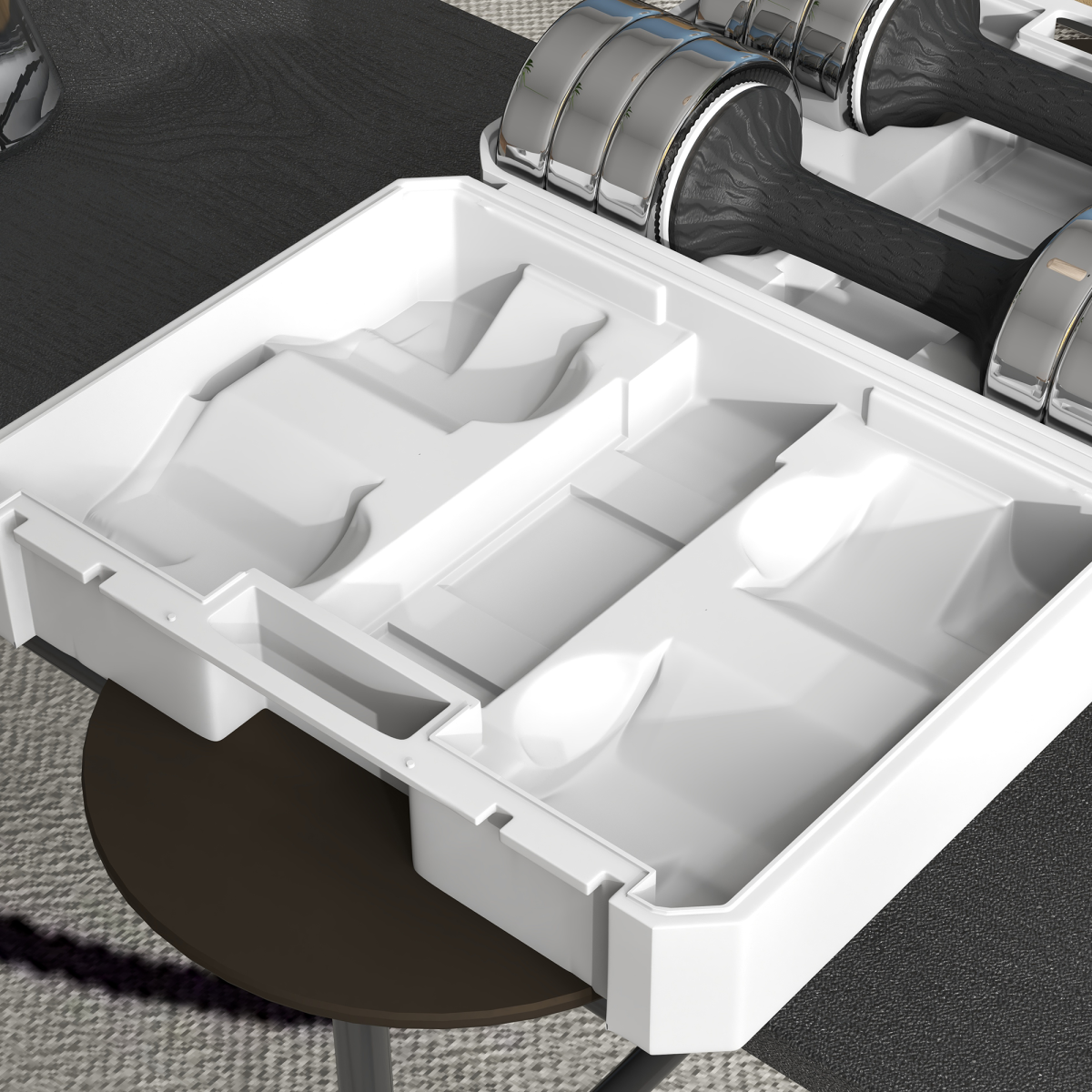 20kg adjustable dumbbells set by Outsunny in a storage box with two 10kg weights for effective home workouts.