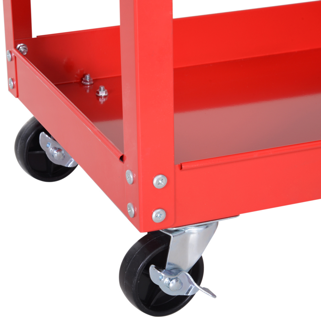 3-tier Tool Trolley Cart Roller Cabinet Storage Box Lockable Casters Red