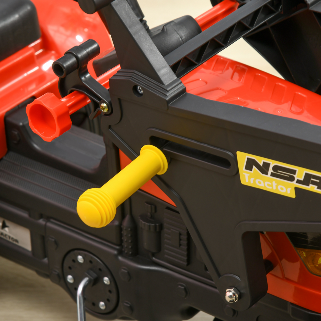 HOMCOM pedal-powered tractor ride-on car with moving bucket and steering wheel for kids aged 3-6 years.