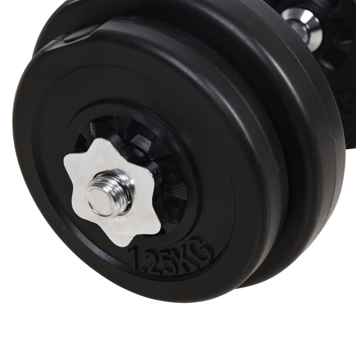 Adjustable 65kg dumbbells and barbell set by HOMCOM for strength training in a home gym setting.