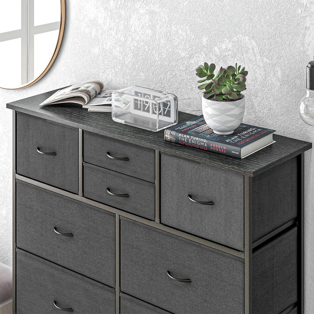 Black 10-drawer fabric dresser by HOMCOM, featuring foldable drawers, perfect for bedroom organization.