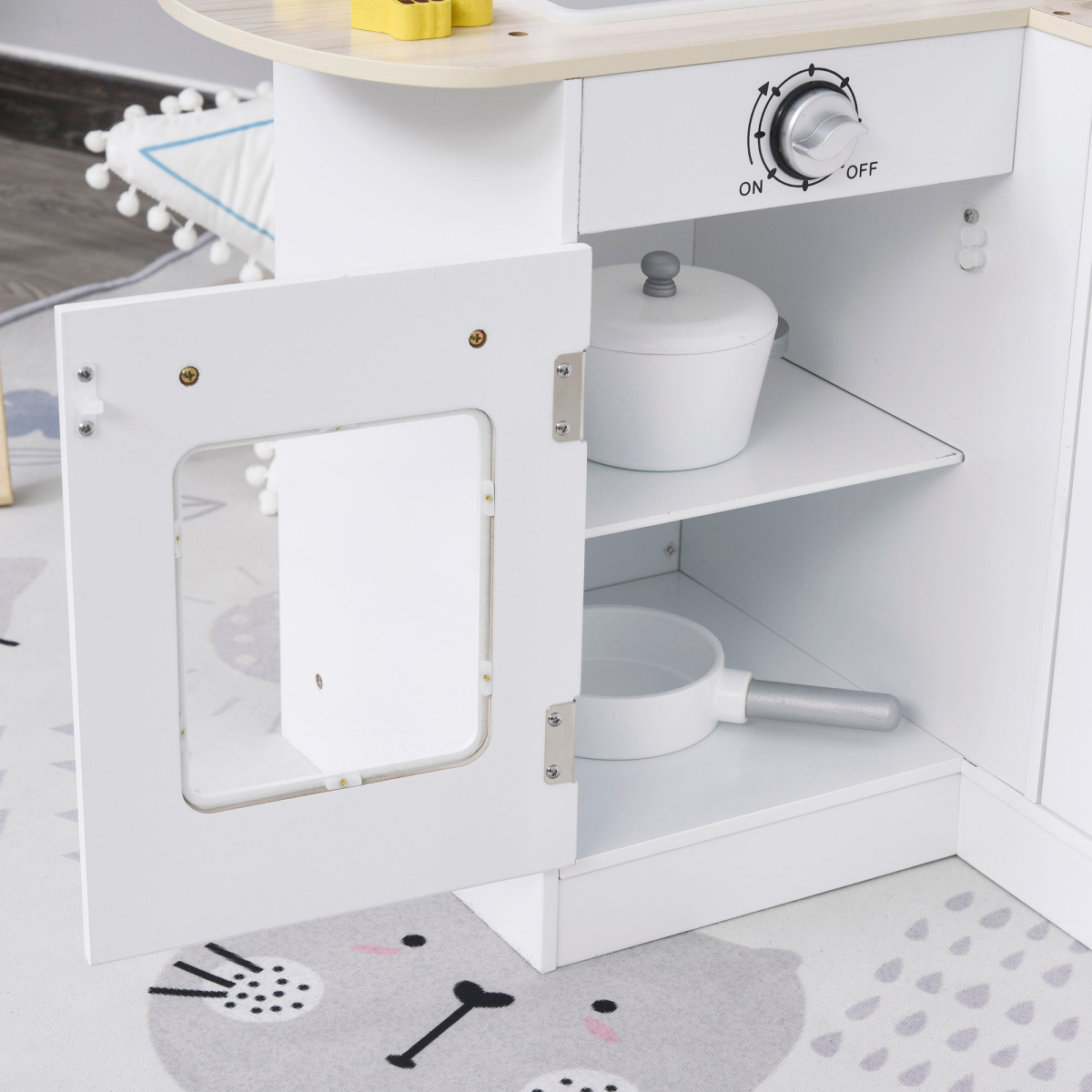 Kids Kitchen Play Kitchen Toy Set by HOMCOM featuring a white drinking fountain for imaginative play.