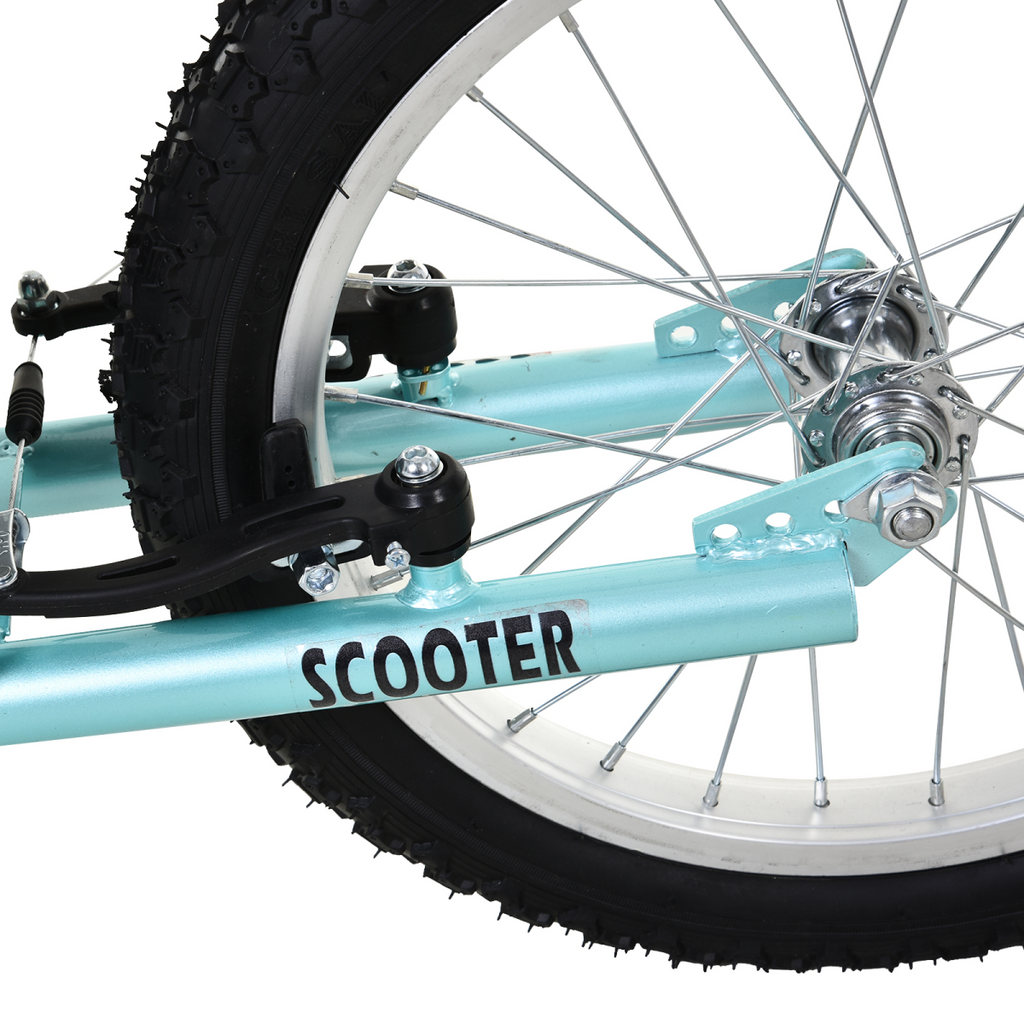 Kids blue kick scooter from HOMCOM with adjustable handlebar and inflatable wheels, suitable for ages 5 and up.