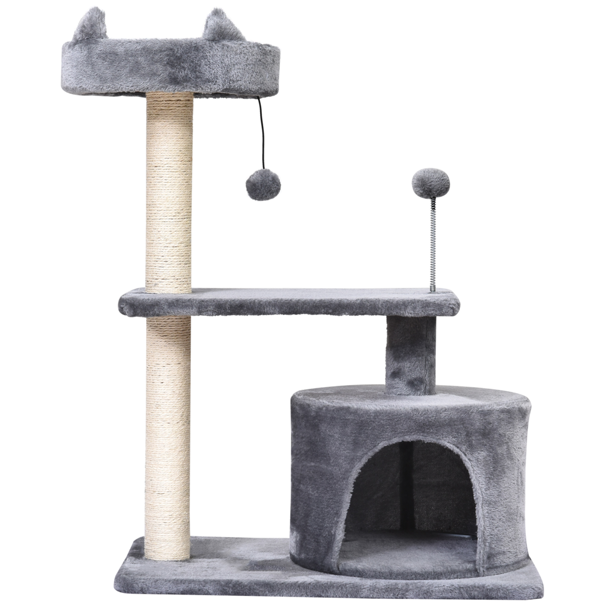 Pawhut 81cm cat tree scratching post tower with multiple levels for kittens and large cats in a cozy activity center.