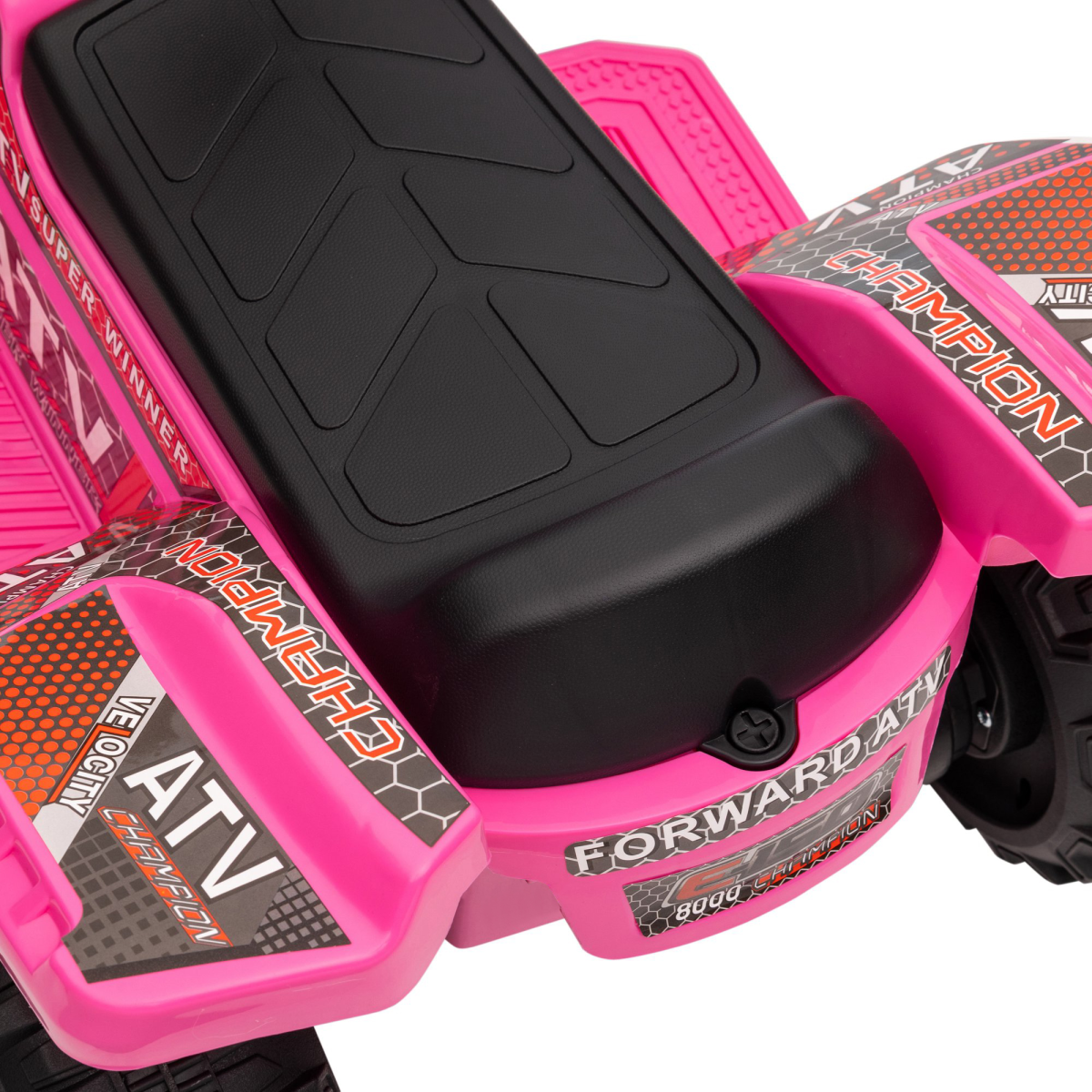 Pink Kids Ride-on Four Wheeler ATV Car by FunZone, designed for 18-36 months, featuring music and a playful design.